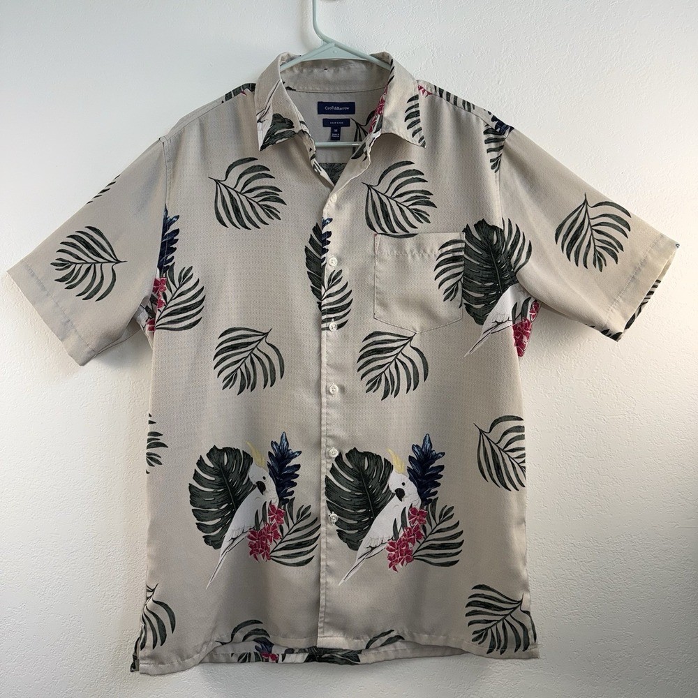 Croft & Barrow Mens Medium Hawaiian Tropical Short Sleeve Button-Up Palm Tree